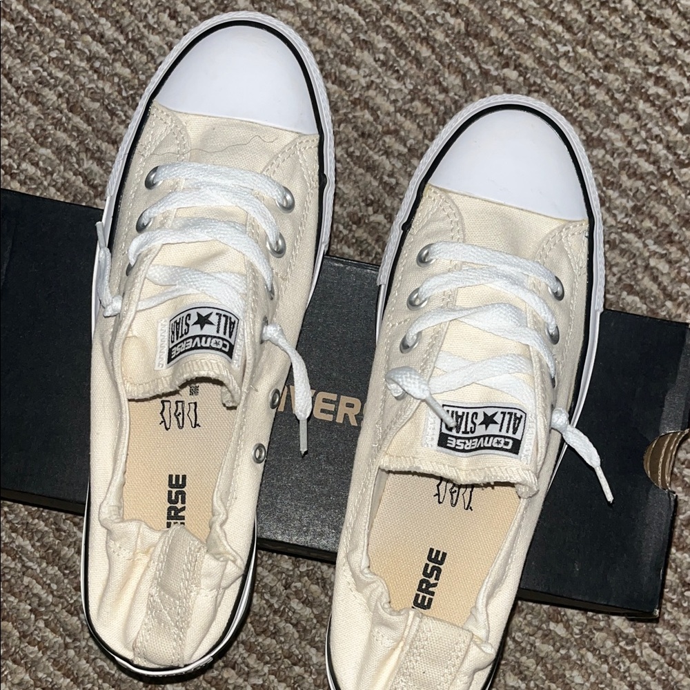 Converse Cream Low Top Canvas Sneakers with White Toe Caps